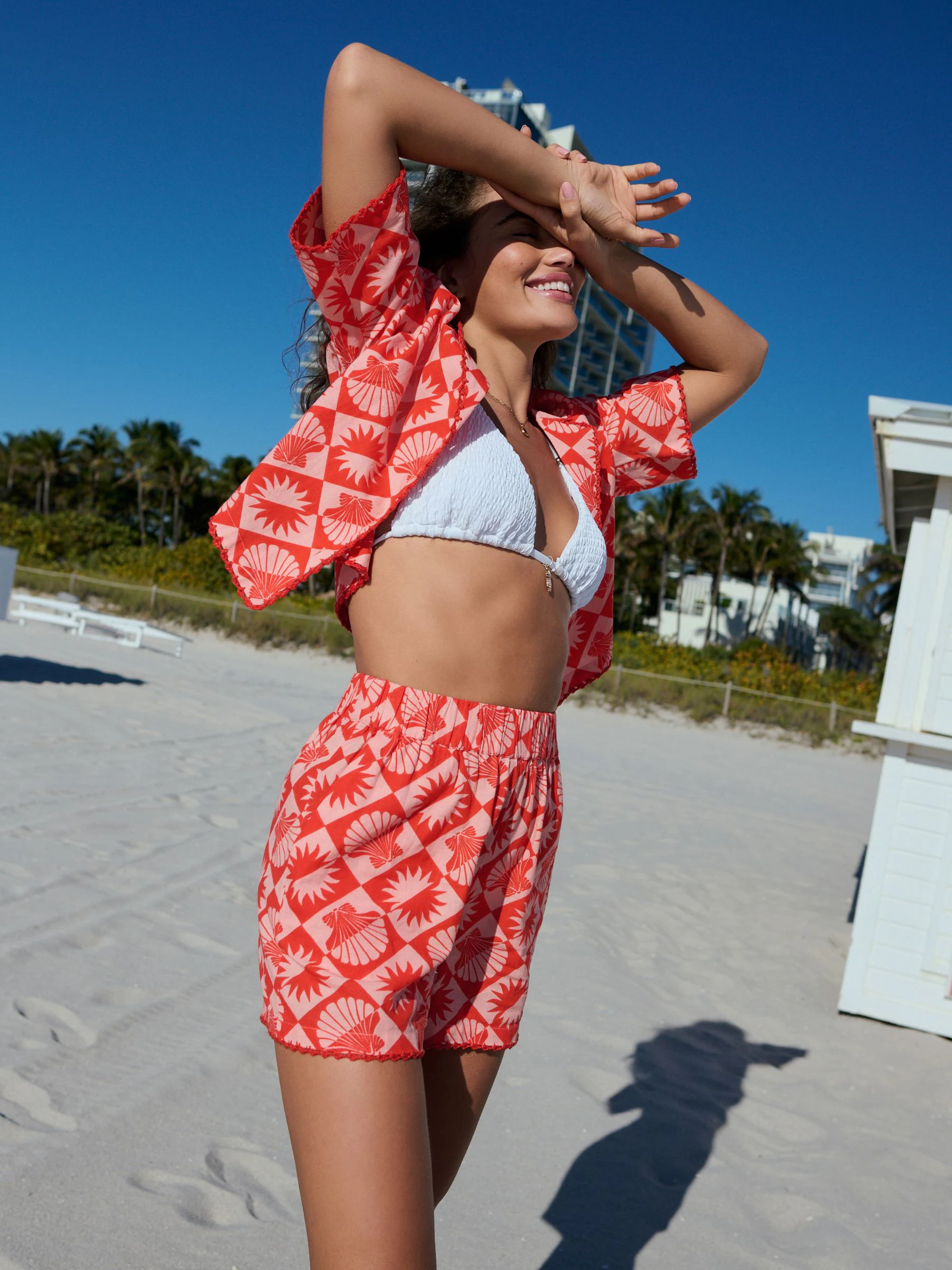 Rood/roze - Zomershort met linnen