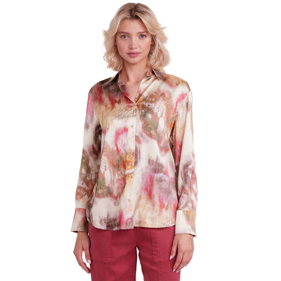 Gina Collection Damen Satin-Bluse im Batik-Look creme / bunt