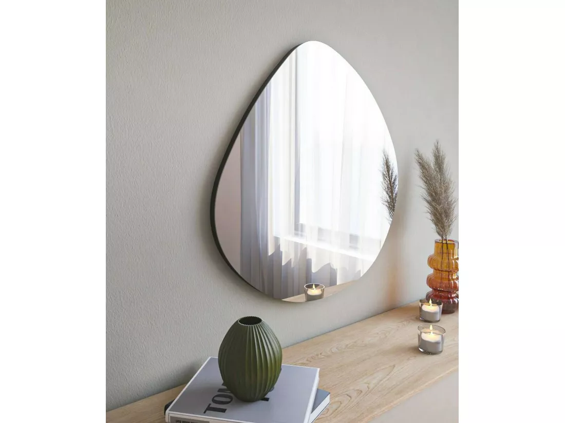 Miroir Menkar, Verre miroité, Objet d'ameublement mural, Décoration avec miroir, 60x2h60 cm, Noir