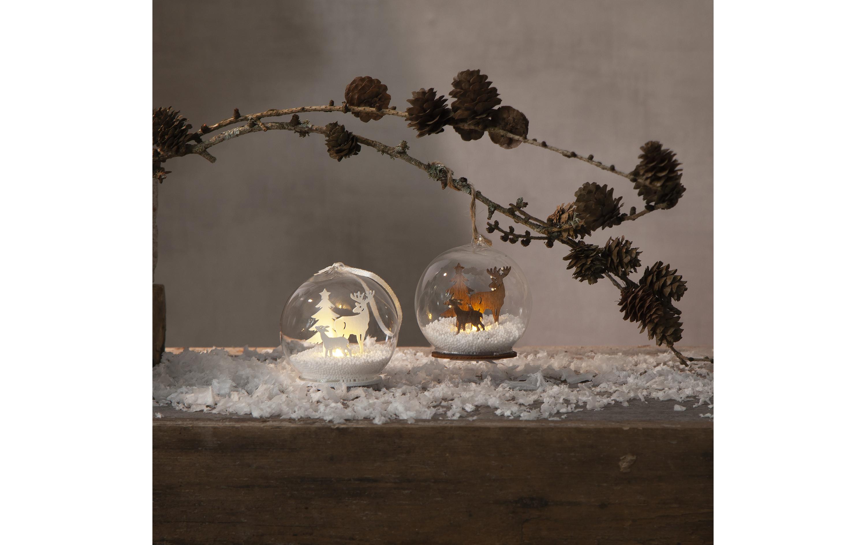 Tischdeko Kugel Fauna, 9 cm, BraunWeihnachtskugel mit Beleuchtung