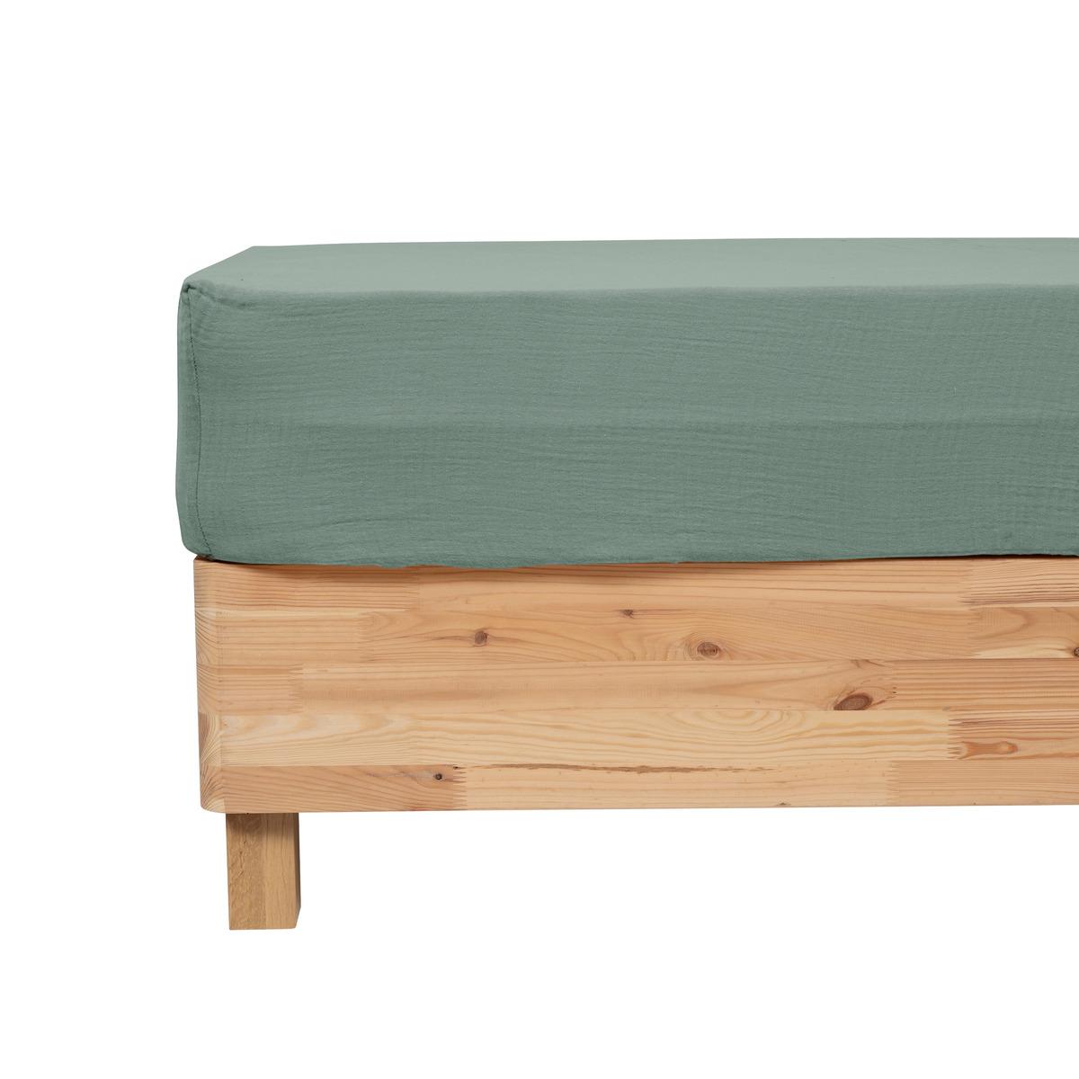DRAP HOUSSE GAZE DE COTON CELADON 140X190CM
