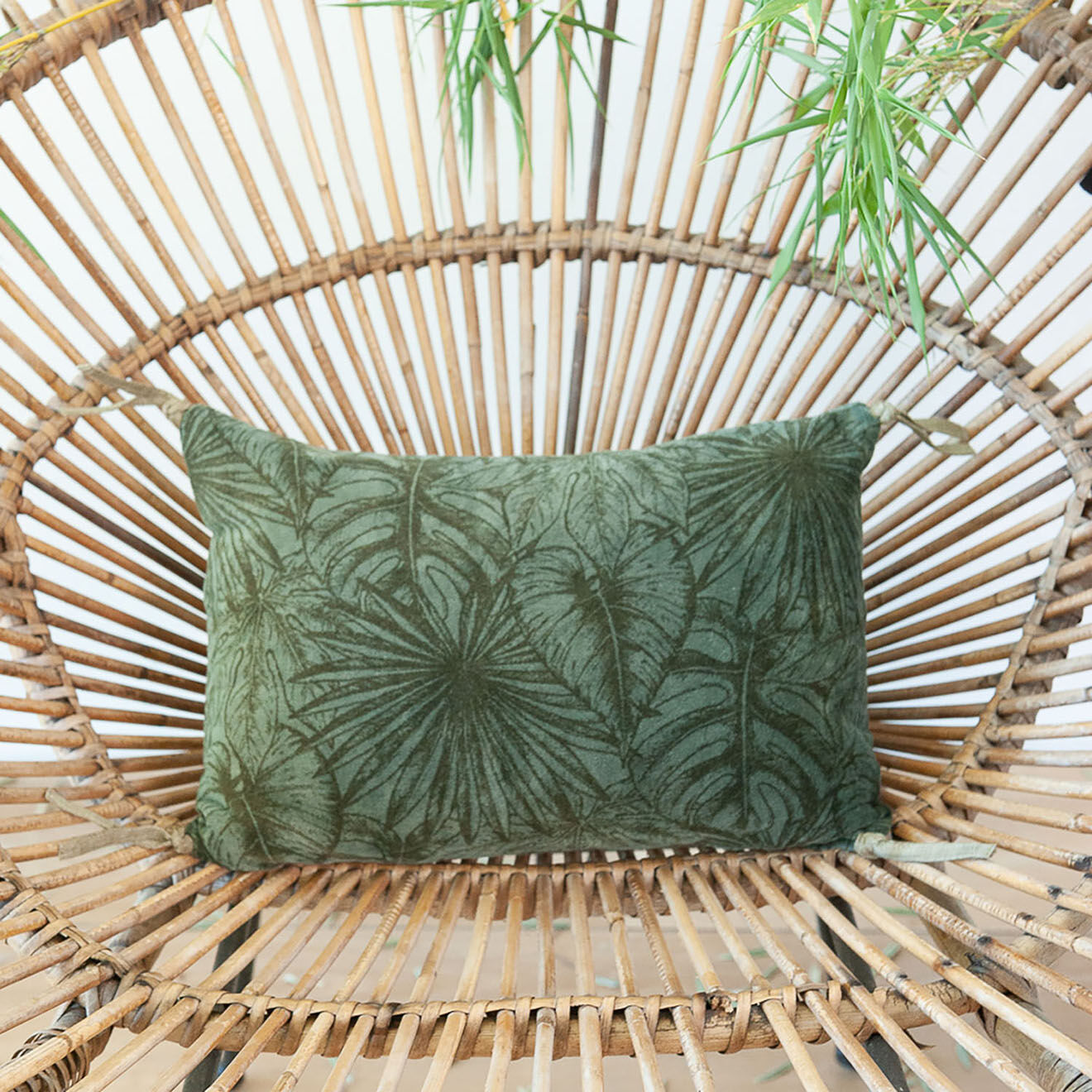 En Fil d'Indienne Housse de coussin Goa velours celadon - 25x35 cm