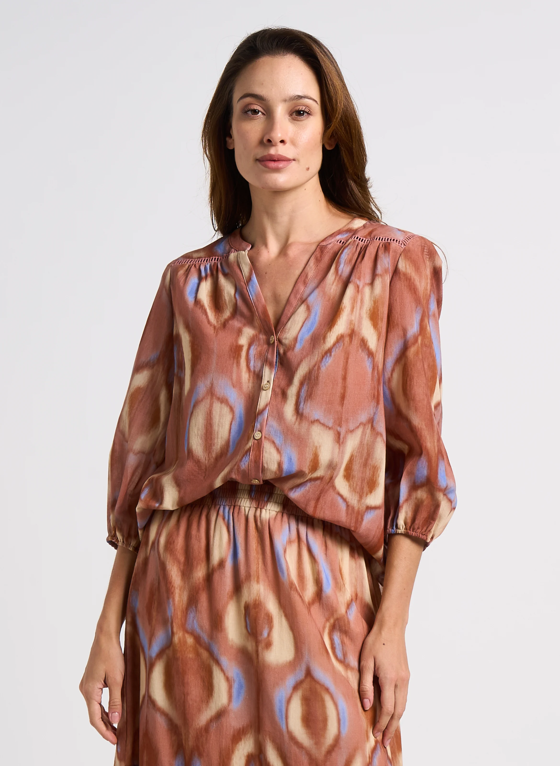 COBBY - Blouse col V en coton | Multicolore
