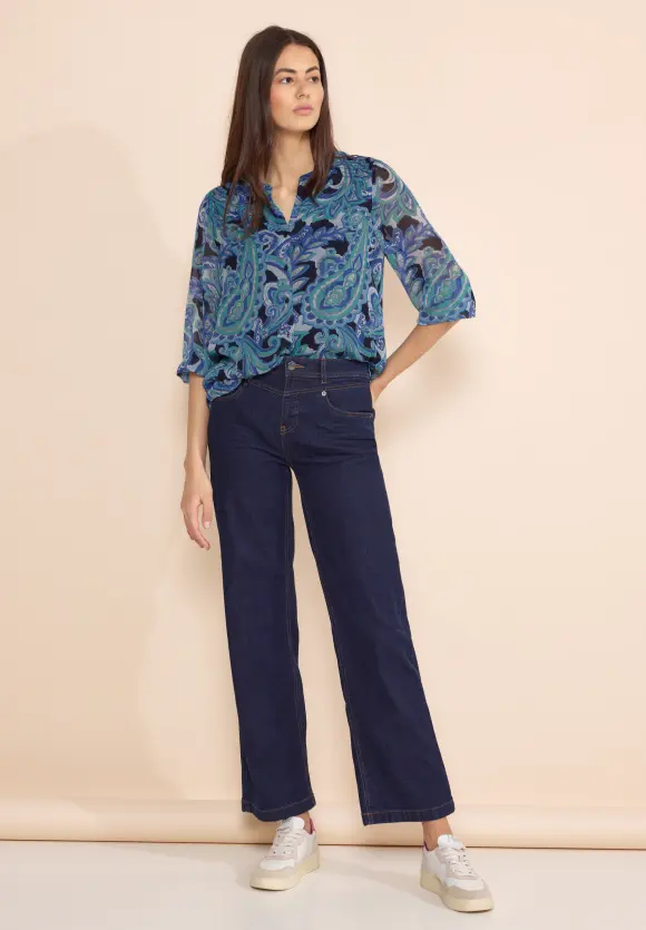 Print Chiffonbluse - intense aqua