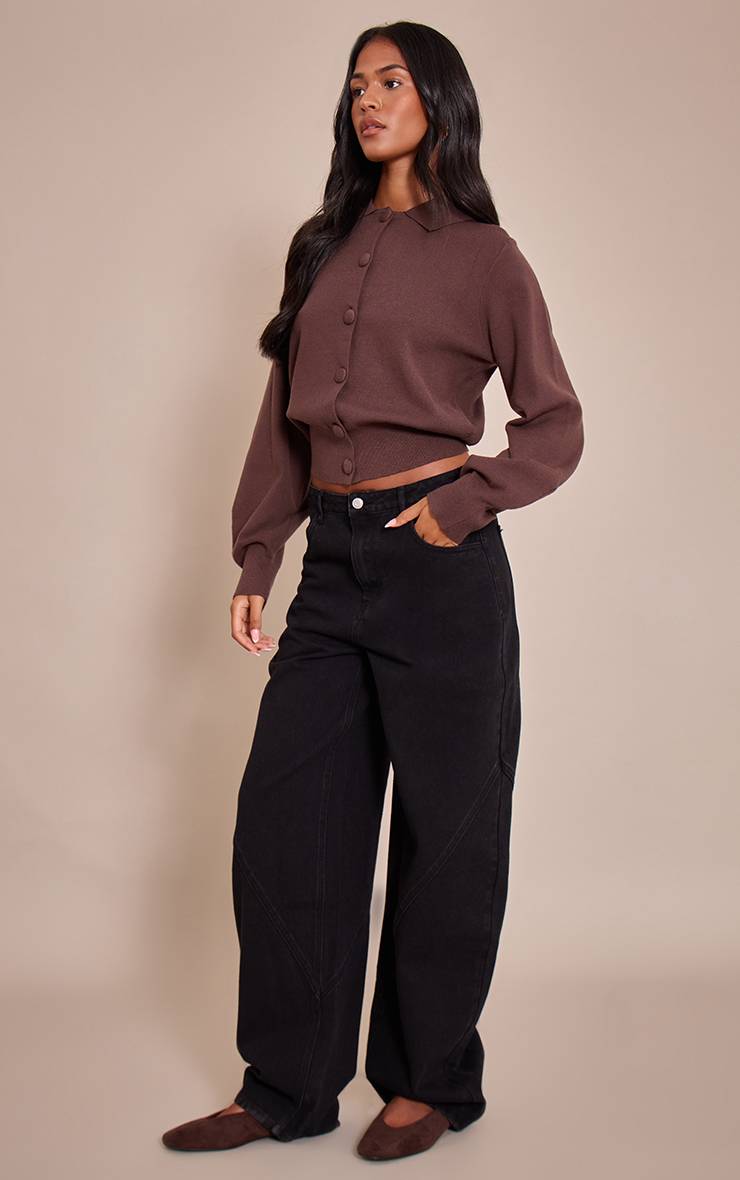 Noir Délavé Jean Barrel Taille Mi-haute À Détails De Coutures Vintage Tall