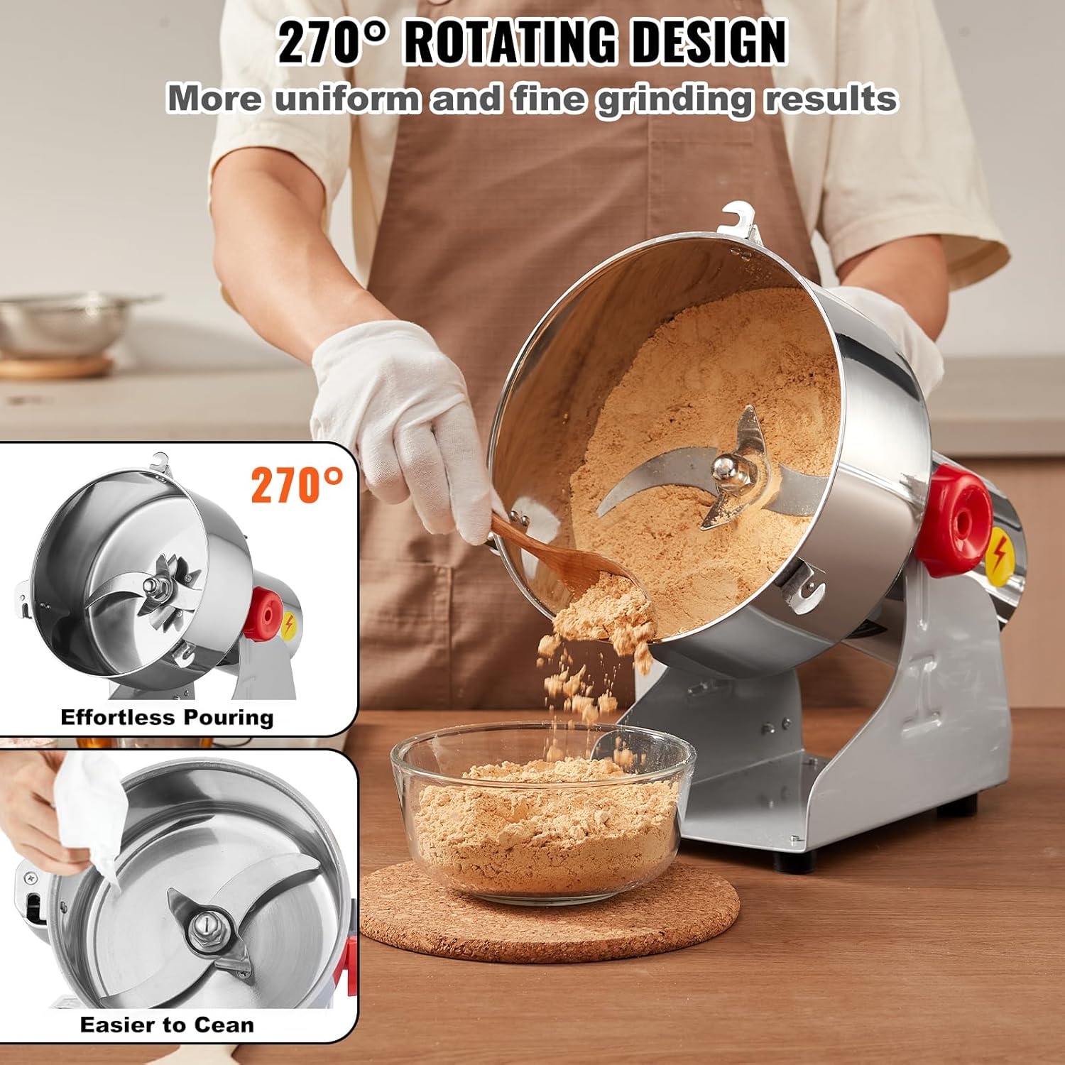 VEVOR elektrische Getreidemühle Hochgeschwindigkeits-Maismühle 2500 g 3400 W, Pulverisiermaschine aus Edelstahl, für trockene Körner Gewürze Müsli Kaffee Mais Pfeffer Schwenktyp 24 x 23 x 39 cm