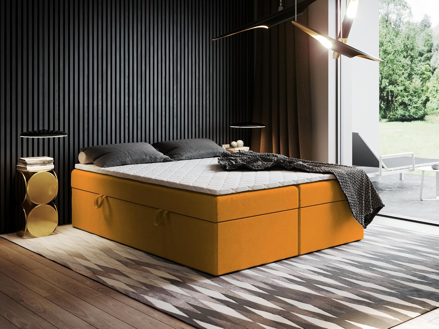EWORA2 Boxspringbett mit Bettkasten (Stauraum) ohne Kopfteil, Komfortbett mit Bonellfederkern, Verschiedene Größen, Komforthöhe, gepolstertes Bett (190x200)