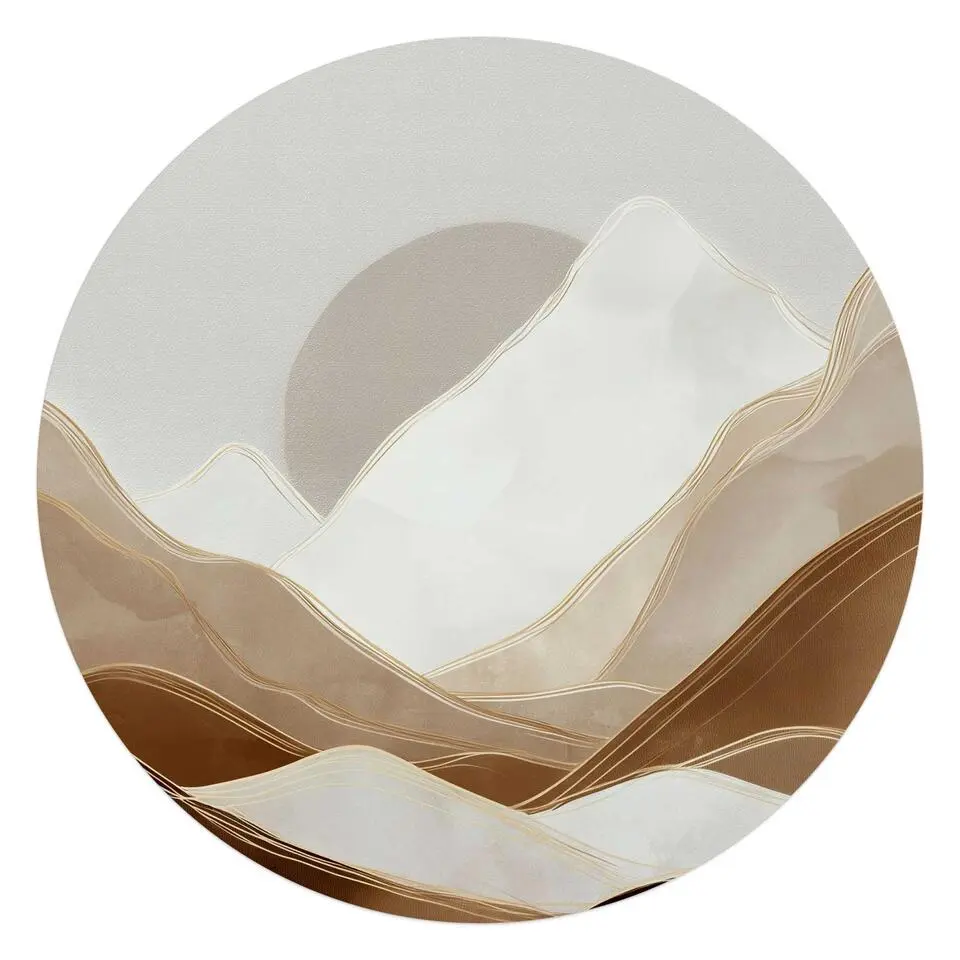 Glasschilderij Maan achter de bergen - Ø 70cm - Beige