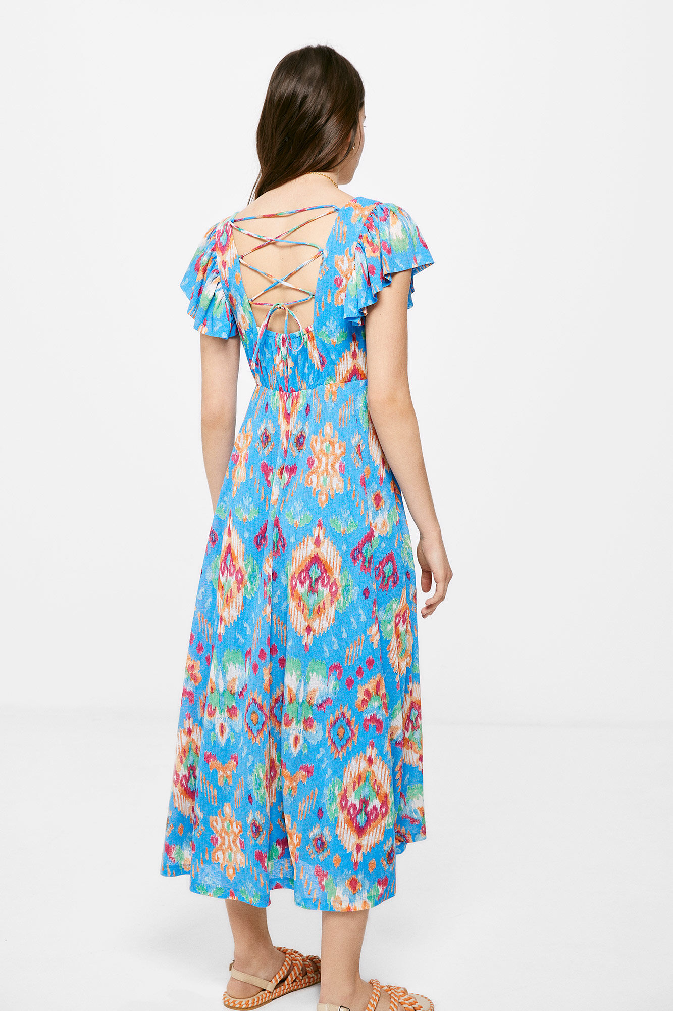Vestido midi com estampa em ziguezague - azul