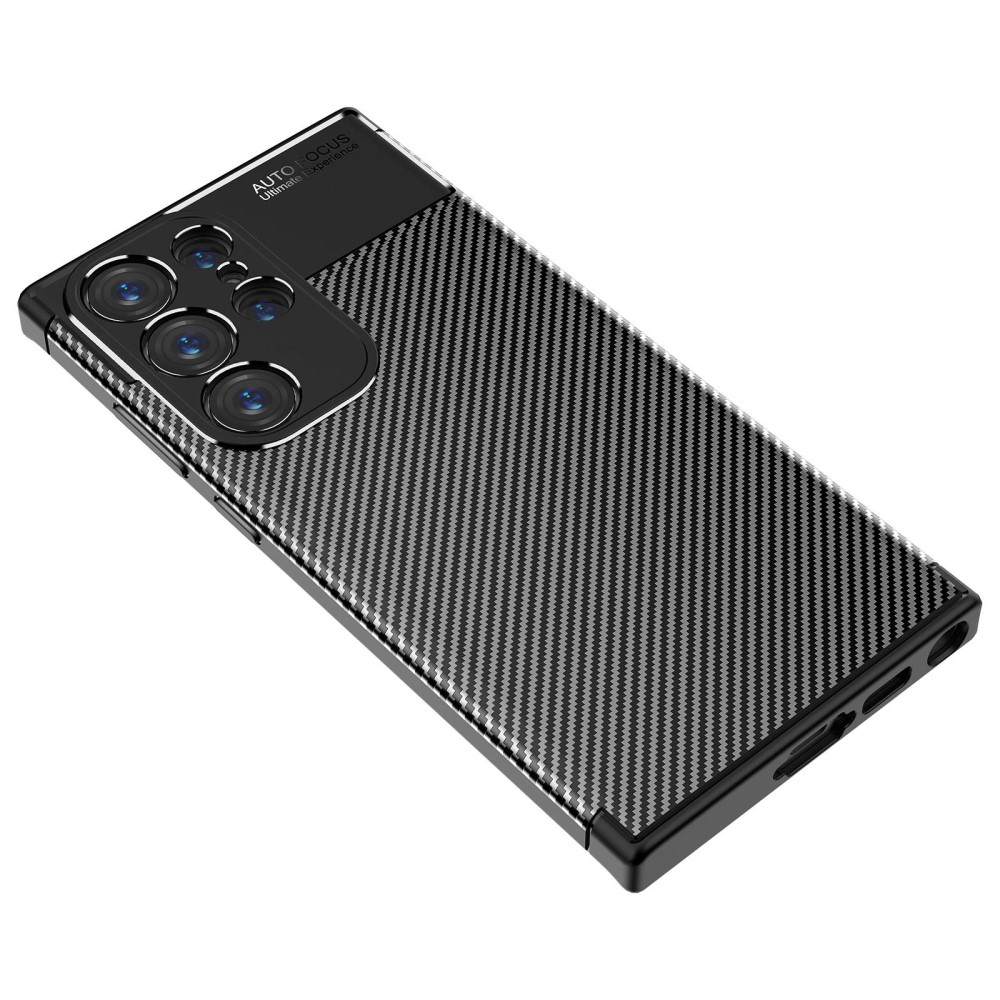 Samsung Galaxy S23 Ultra 5G Gummi Case Schutzhülle mit Air Cushion Fallschutz im Carbon Look - Schwarz