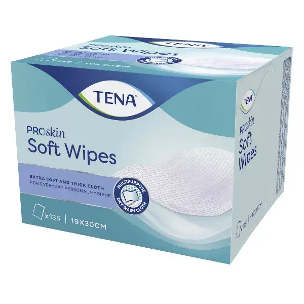 Lenços umedecidos TENA Proskin Soft Wipe, 19 x 30 cm, 135 unidades