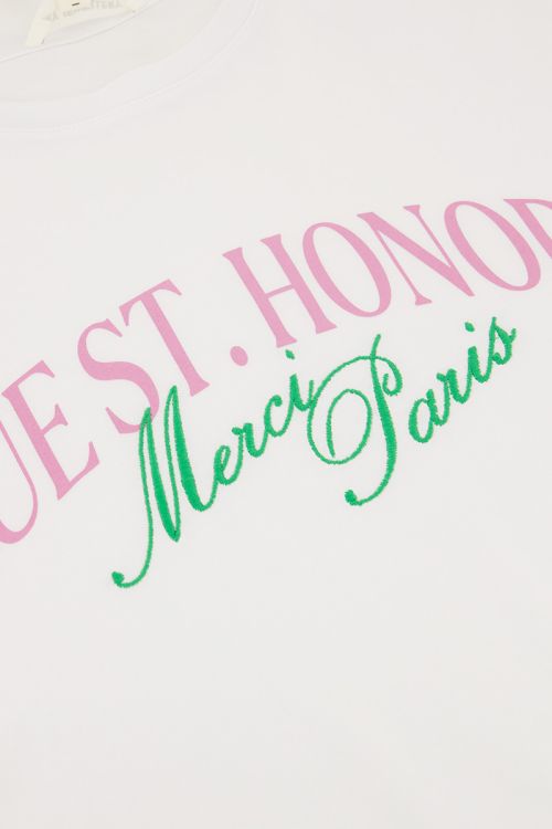 Wit T-shirt met paarse ''Rue st. honoré''