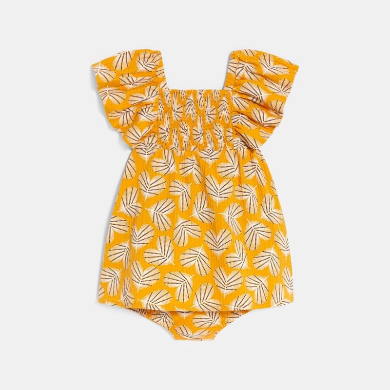 Robe en coton fantaisie smokée jaune bébé fille Jaune