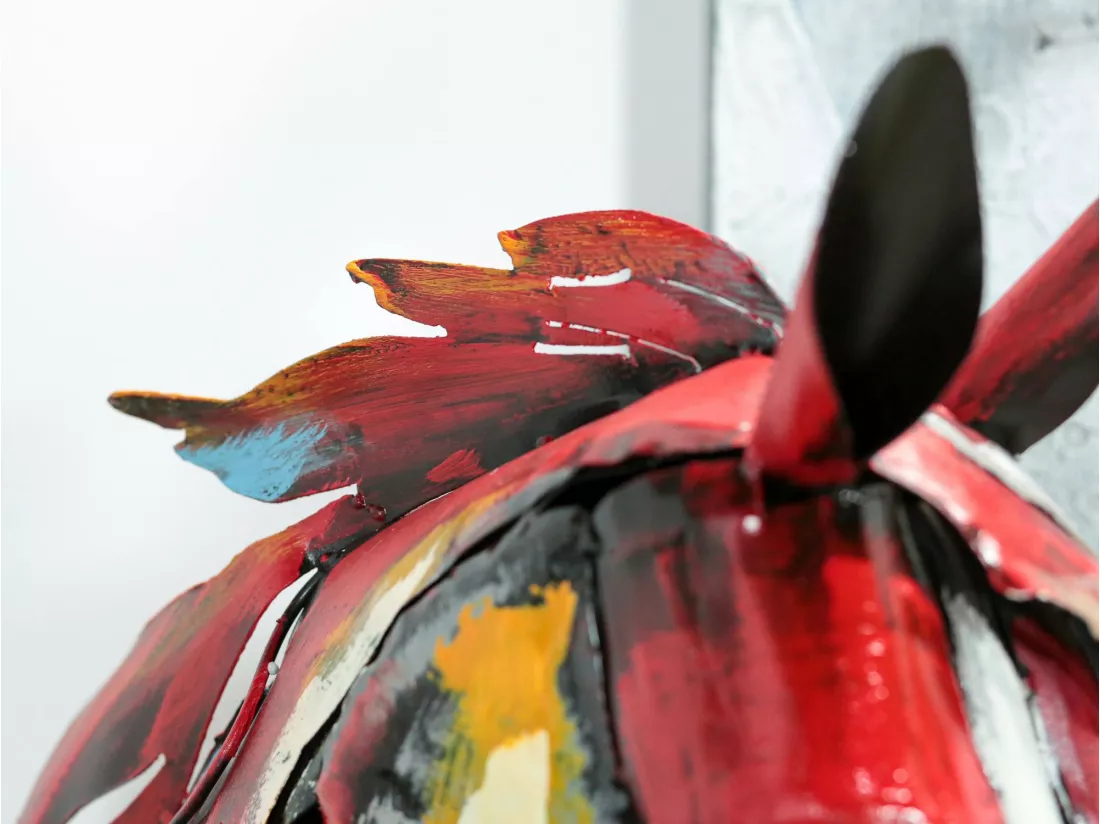 Tête de cheval en métal multicolore sur socle H75x47x21cm
