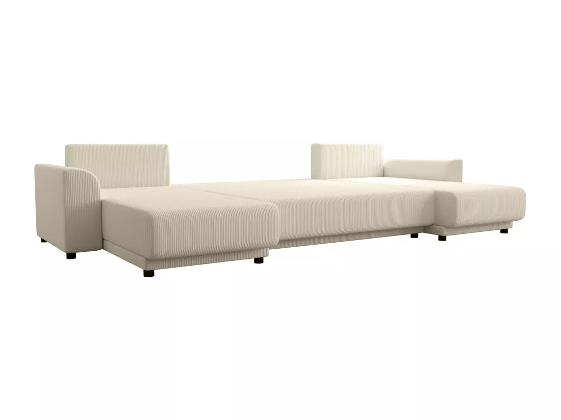 Canapé d'angle panoramique convertible en velours côtelé beige NESSARO