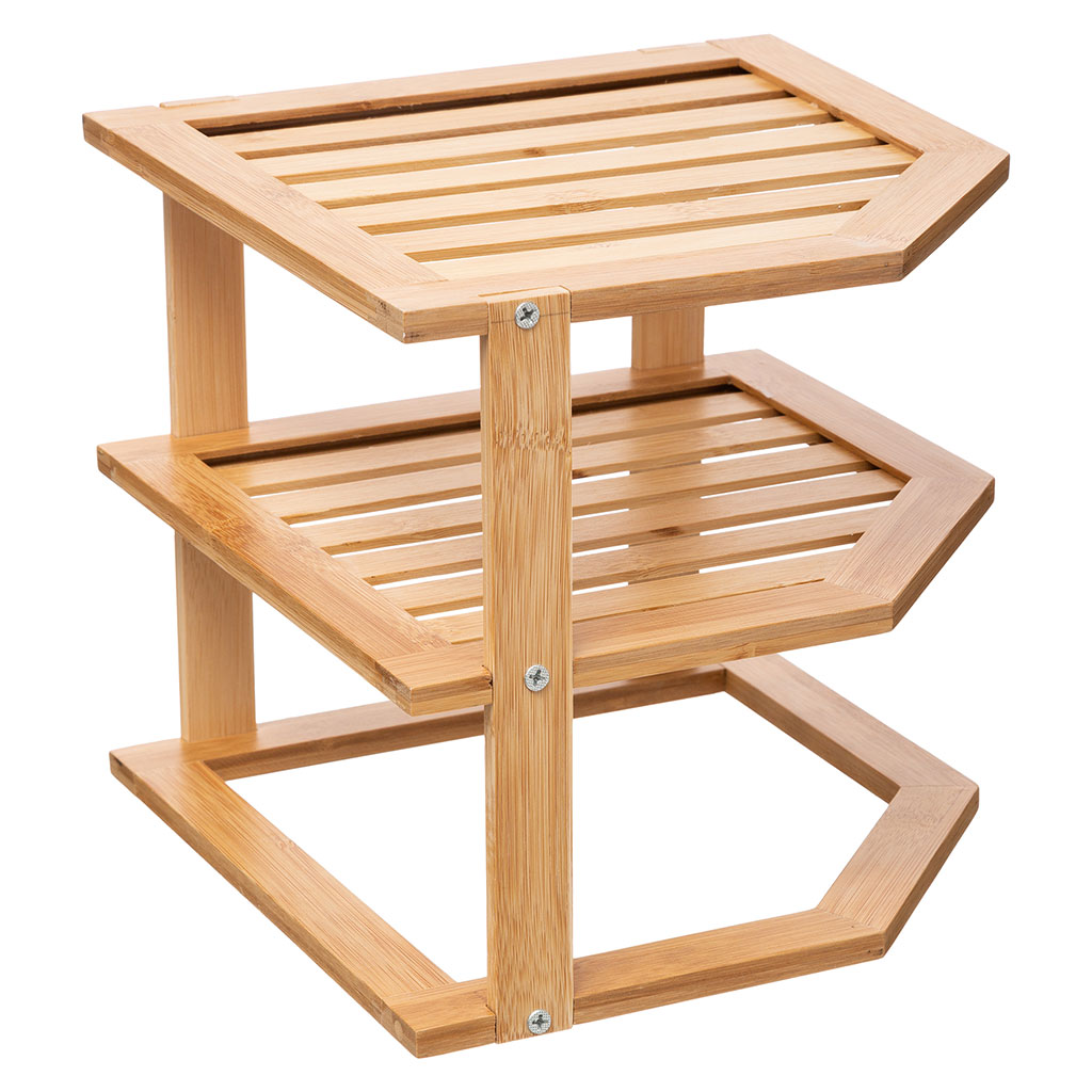 Etagère d'angle 2 niveau bambou 25.4x23x25.4cm