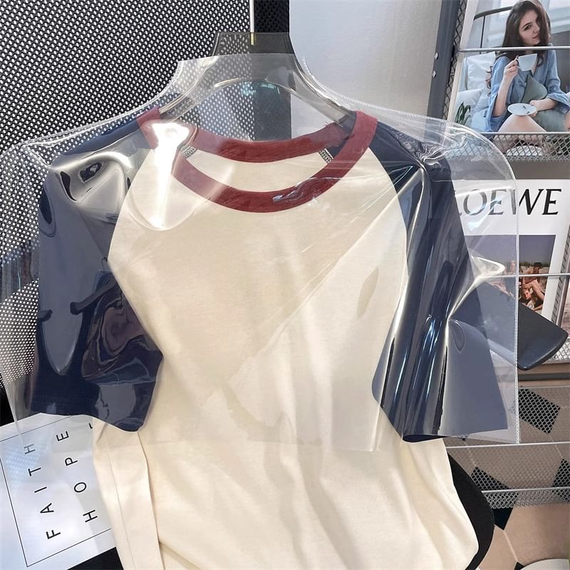 fluffush - T-shirt met ronde hals, kleurblok en raglanmouwen