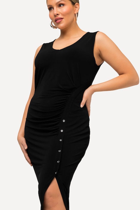 Jersey-Midikleid, Raffung, V-Ausschnitt