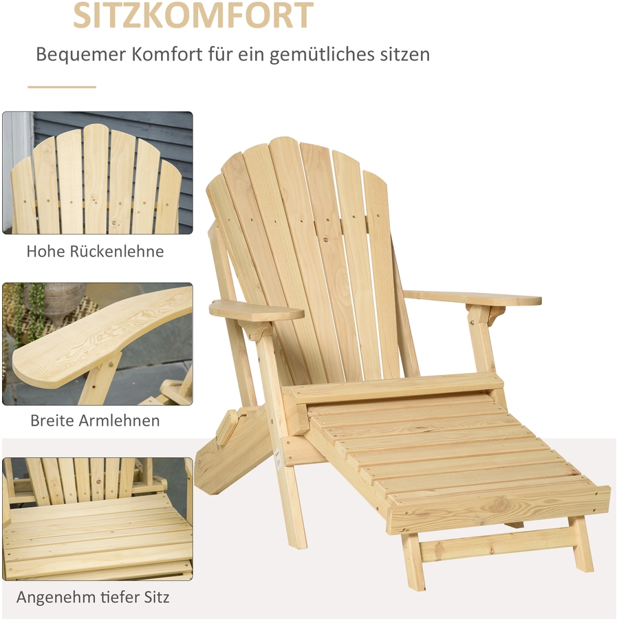 Outsunny Gartenstuhl mit Klappfunktion natur