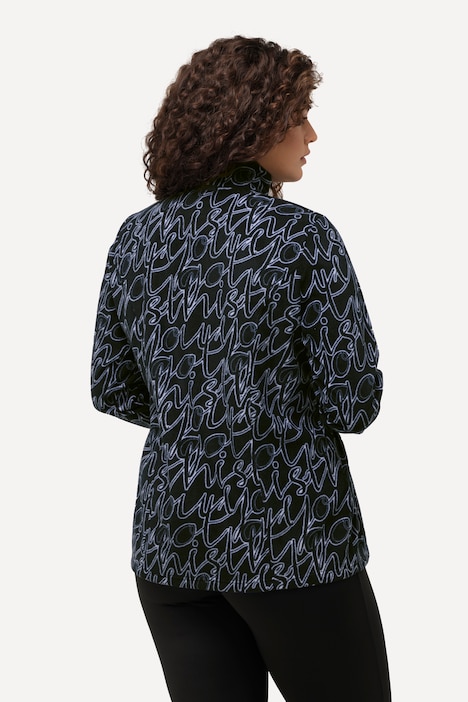 Zip-In-Fleecejacke, Schriftmuster, Stehkragen, recycelt