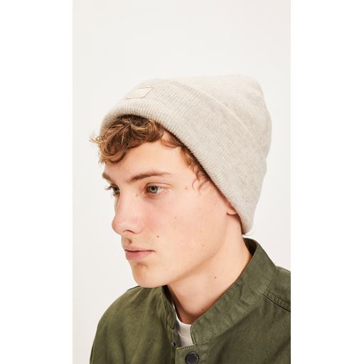 Knowledge Cotton Apparel Double Layer Rib Beanie, Nature Melange, One size