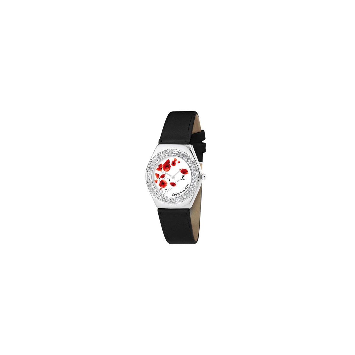 Montre Alysson Coquelicot à mouvement tournant SC Crystal ornée de Cristaux scintillants