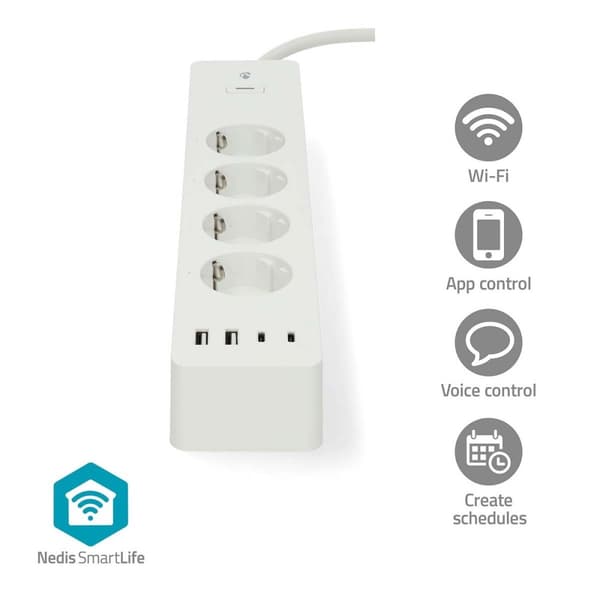 SmartLife Power Strip | Wi-Fi | Hybrid (CEE 7/7) / USB A / USB-C™ | 16 A | 3680 W | 2.00 m | 0 - 55 °C | Android™ / IOS | Hvit