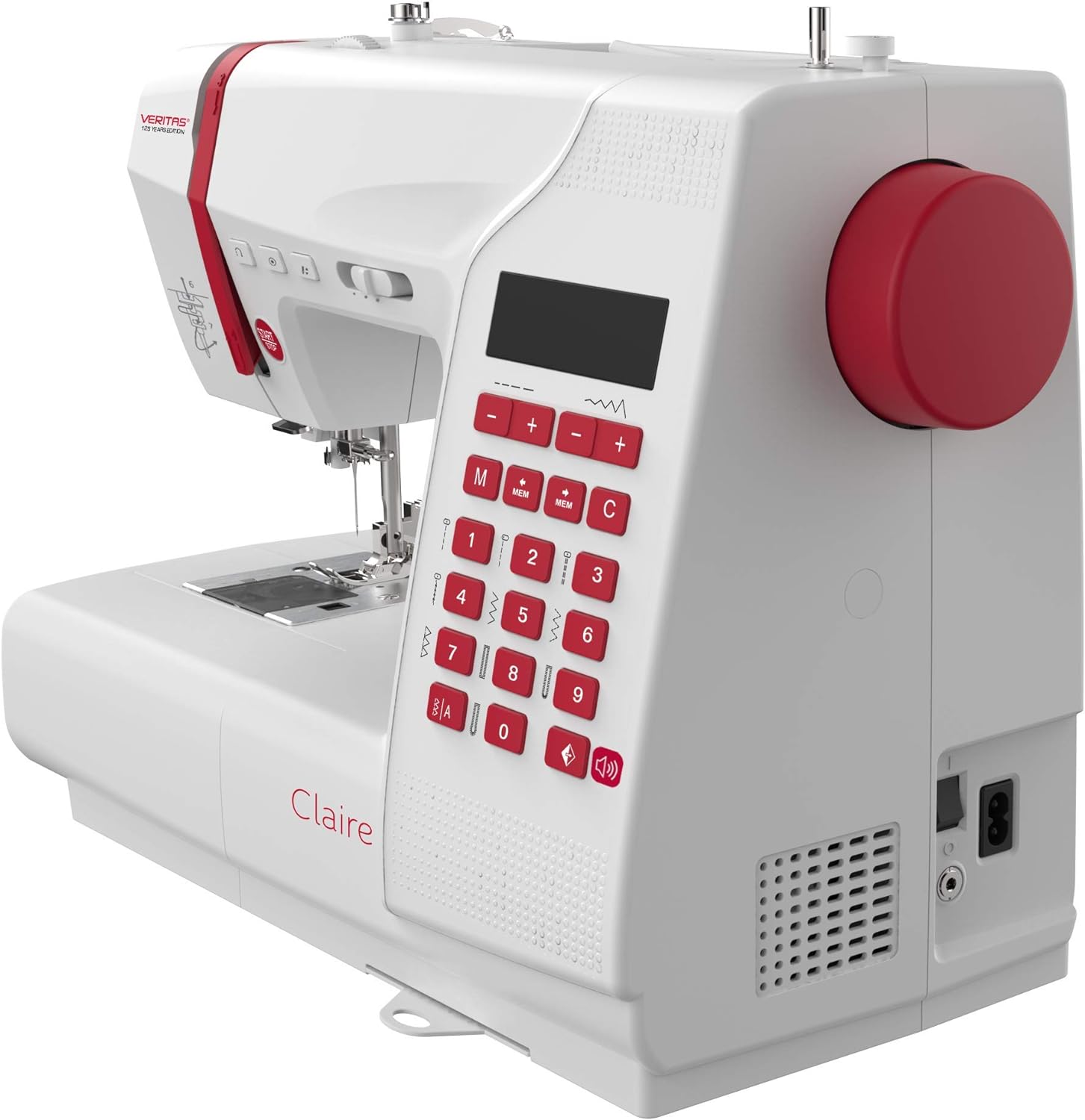 Máquina de Costura VERITAS Claire - 197 Programas de Pontos, Função de Memória, Visor LCD, Luz de Costura LED, com Alfabeto e Números - Edição Comemorativa de 125 Anos