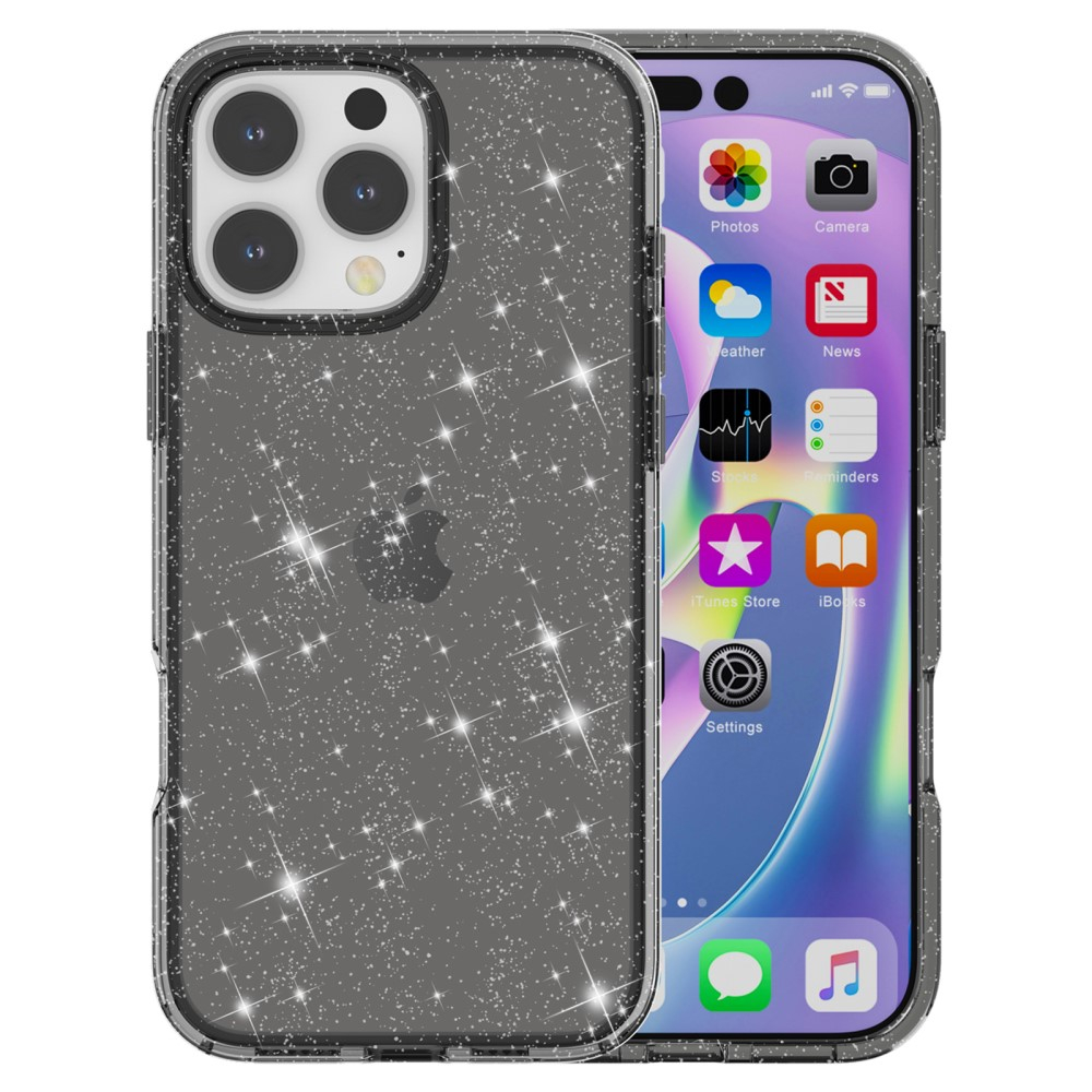 iPhone 16 Pro Hybrid Hardcase Schutzhülle im Glitzer Design - Schwarz / Transparent