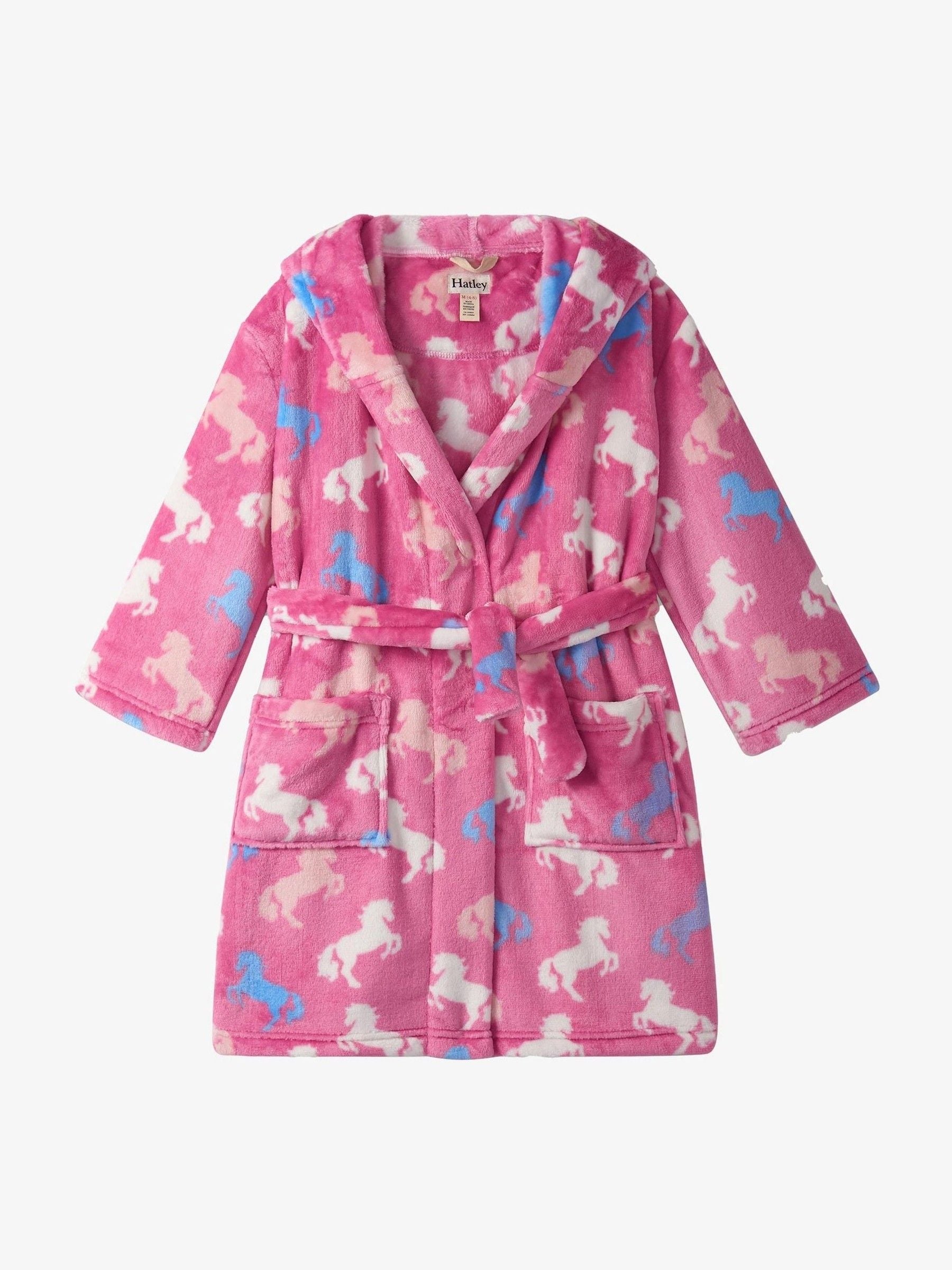 Hatley Pink Beautiful Horses Fuzzy Fleece Dressing Robe