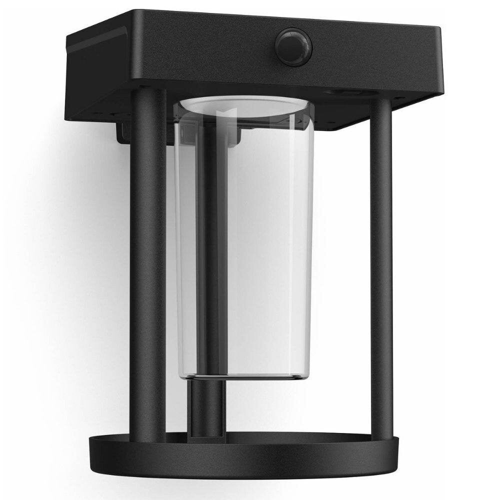 Camill LED-wandlamp op zonne-energie in zwart en transparant, 1,4 W, 250 lm, IP44, met bewegingsmelder en schemersensor, rond