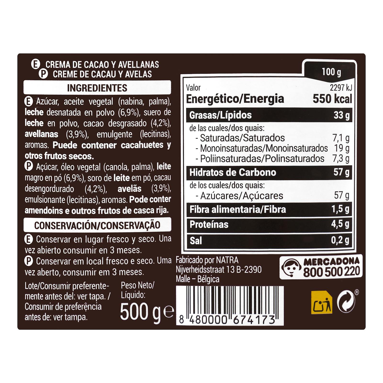 Crème de cacao et de noisettes aux 2 saveurs Hacendado