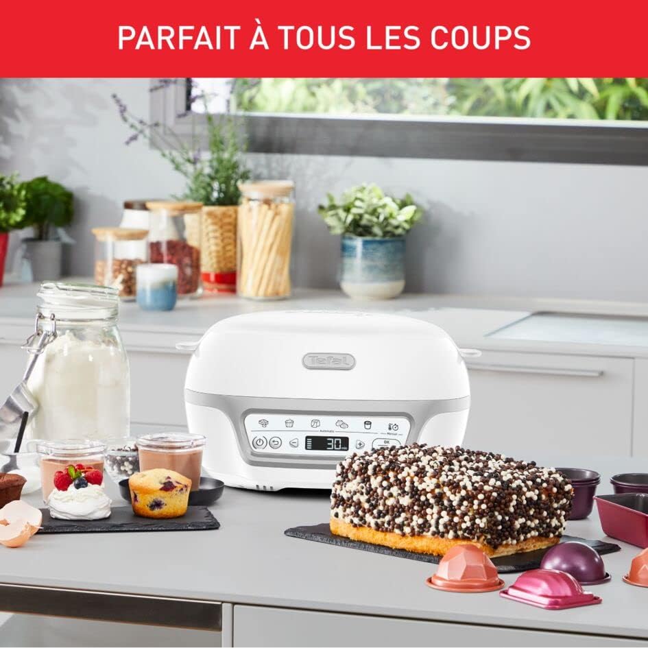 Tefal Cake Factory Délices Silver Maxi pack, Machine à gâteaux intelligente, 5 programmes automatiques, 1 mode manuel, Moules CreaBake, App recettes, compatible CreaBake, KD812110