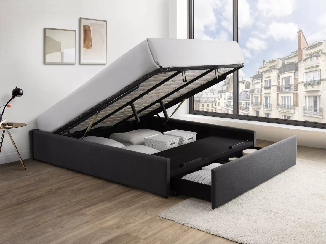 Sommier coffre et tiroir 180 x 200 cm - Gris anthracite - OSLA de YSMÉE