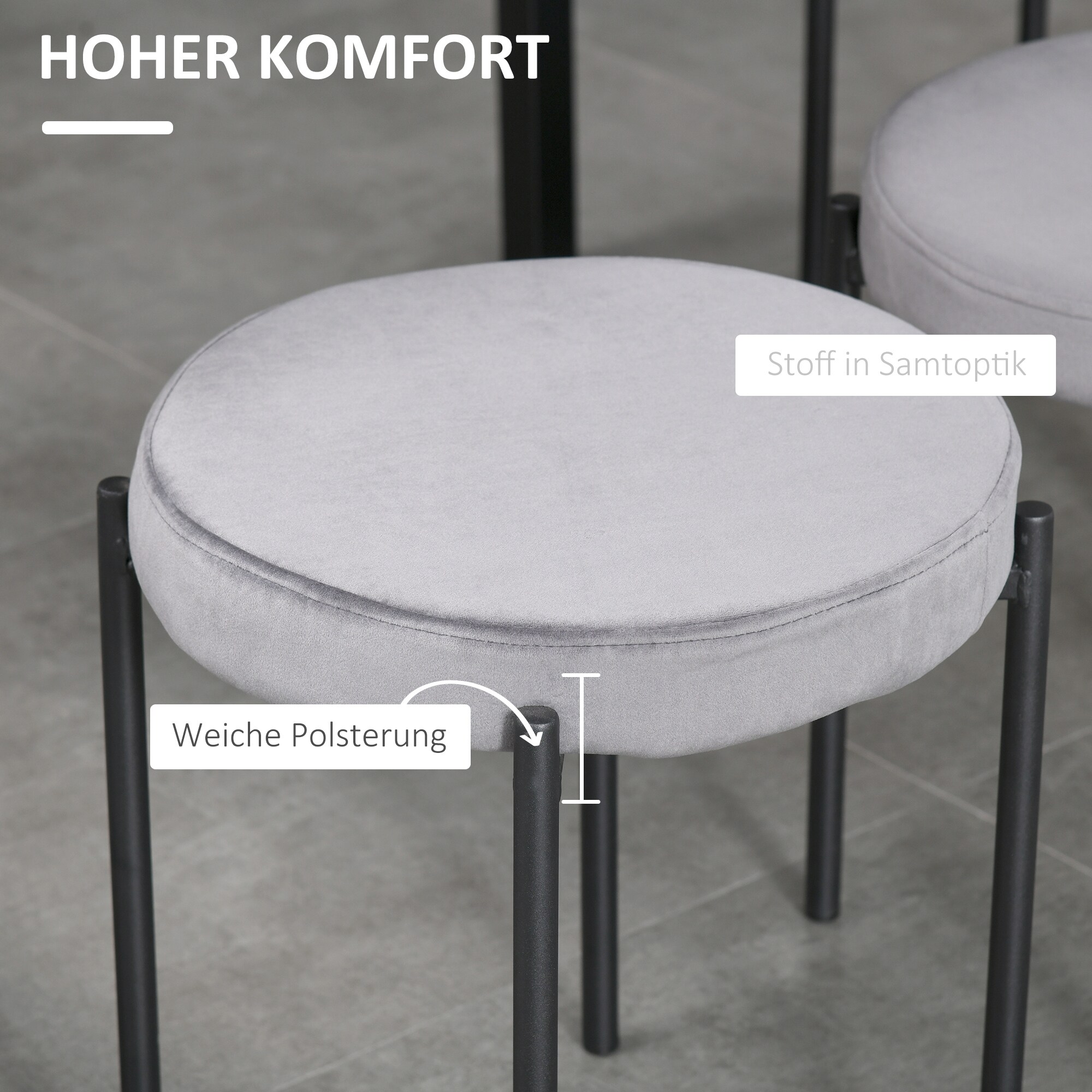 HOMCOM Hocker 4-teiliges Set mit Samtüberzug 41,5 x 41,5 x 46 cm (LxBxH)