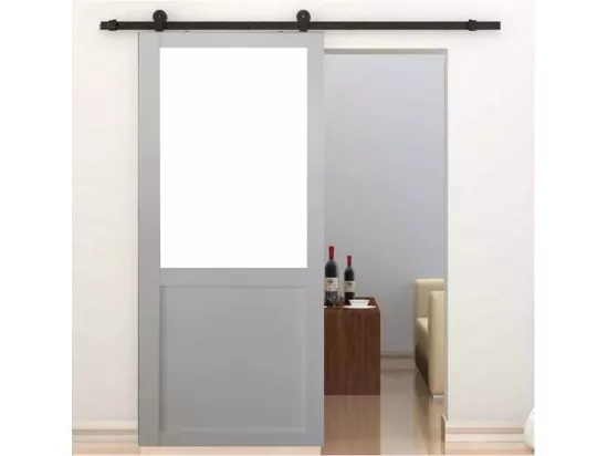 Porte Coulissante Atelier Blanc H204 X L83 Sans Meneau + Rail A Roulettes Noir Gd Menuiseries