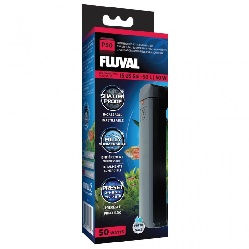 Aquecedor pré-ajustado Fluval P50 24-26ºC, 50L - ref. A745