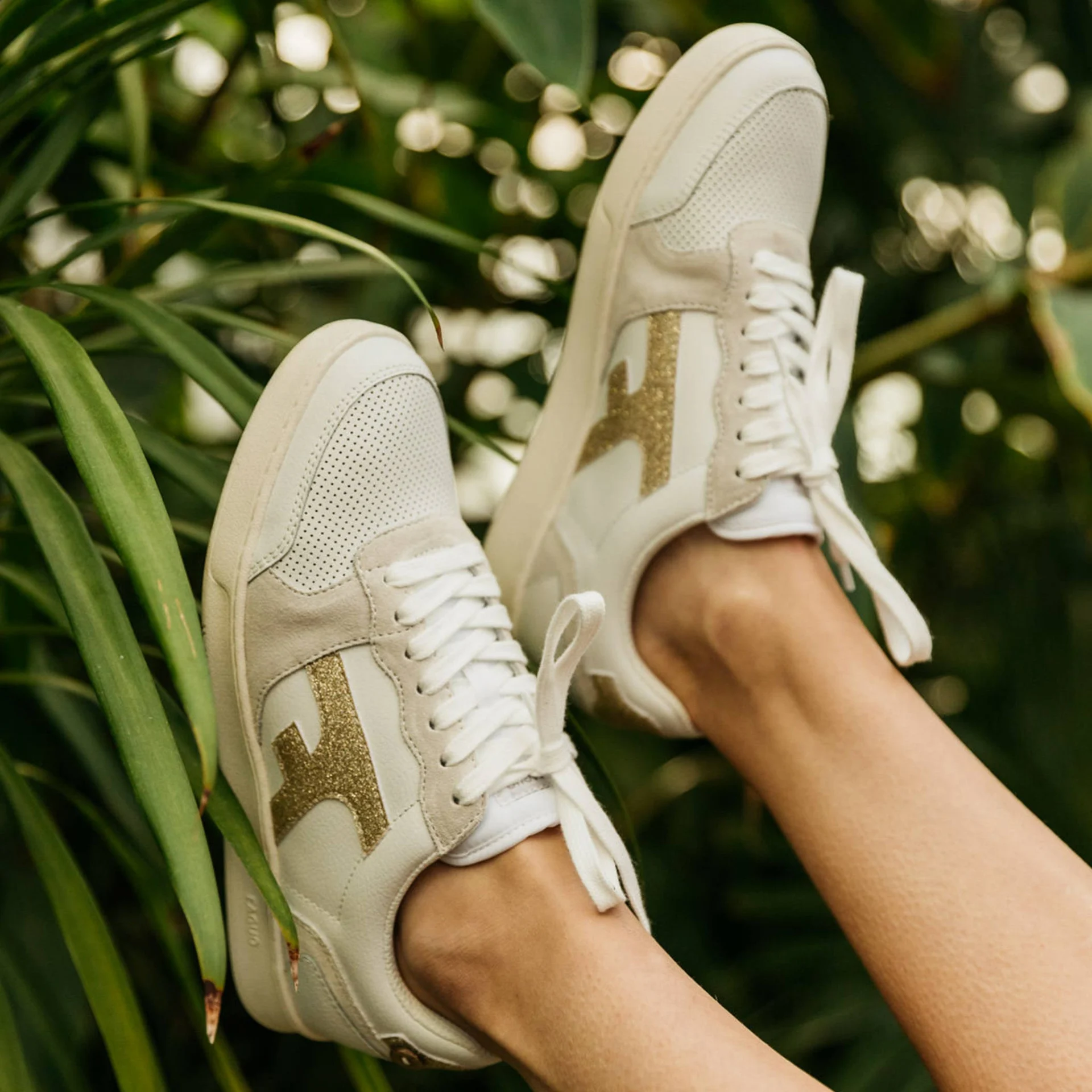 Baskets blanches & dorées Cuir - modèle Hazel