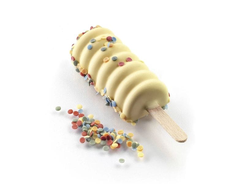 Silikomart Glaceform Silikonform für Eis – Mini Tango Weiss 1 Form - 4 Mulden samt Holzstäbchen und Rezept