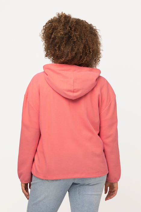 Sweatjacke, Piqué-Struktur, Kapuze, Kaktus-Stickerei