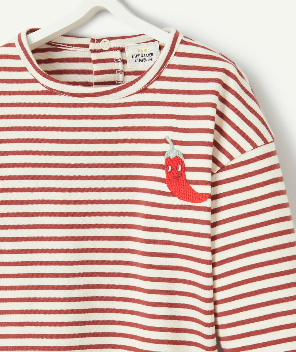 T-SHIRT BÉBÉ GARÇON EN COTON BIO RAYÉ ET POIVRON BRODÉ