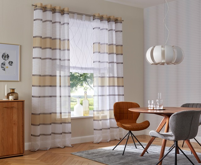 my home Raffrollo »Jay« mit Schlaufen Transparent, Voile, Polyester, mit Wellenmotiv längs bestickt
