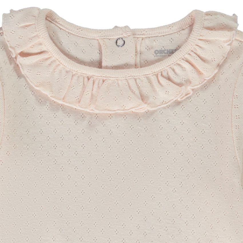 T-shirt manches longues en maille pointelle pour bébé fille - Rose
