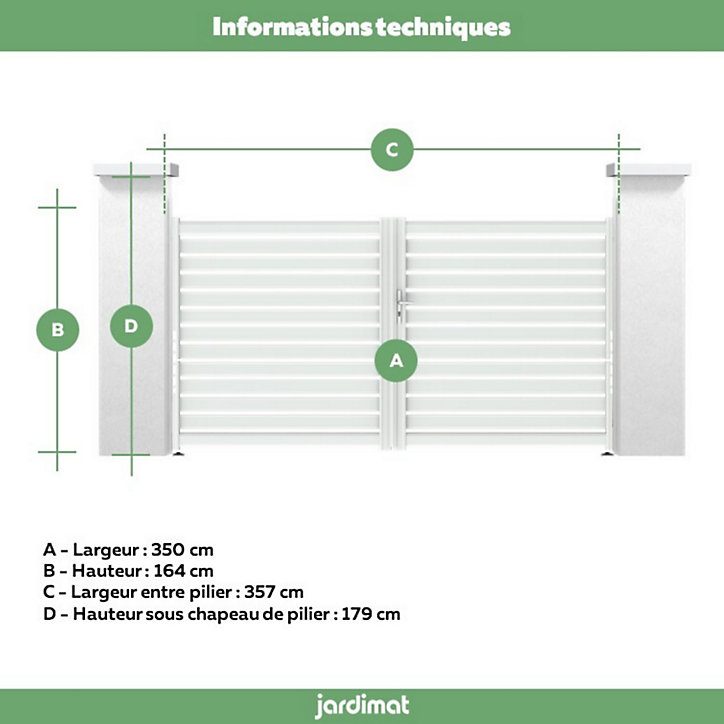 Portail Jardimat battant aluminium Chamuse blanc - 350 x h.164 cm
