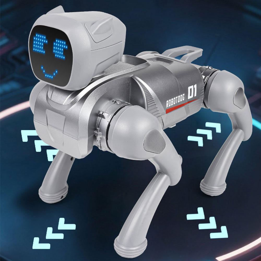 (31x24cm) Ferngesteuerter 2.4GHz Roboter Hund Kinder RC Spielzeug mit 360° Drehung / Sound Effekten / App Steuerung (Batteriebetrieben) - Grau
