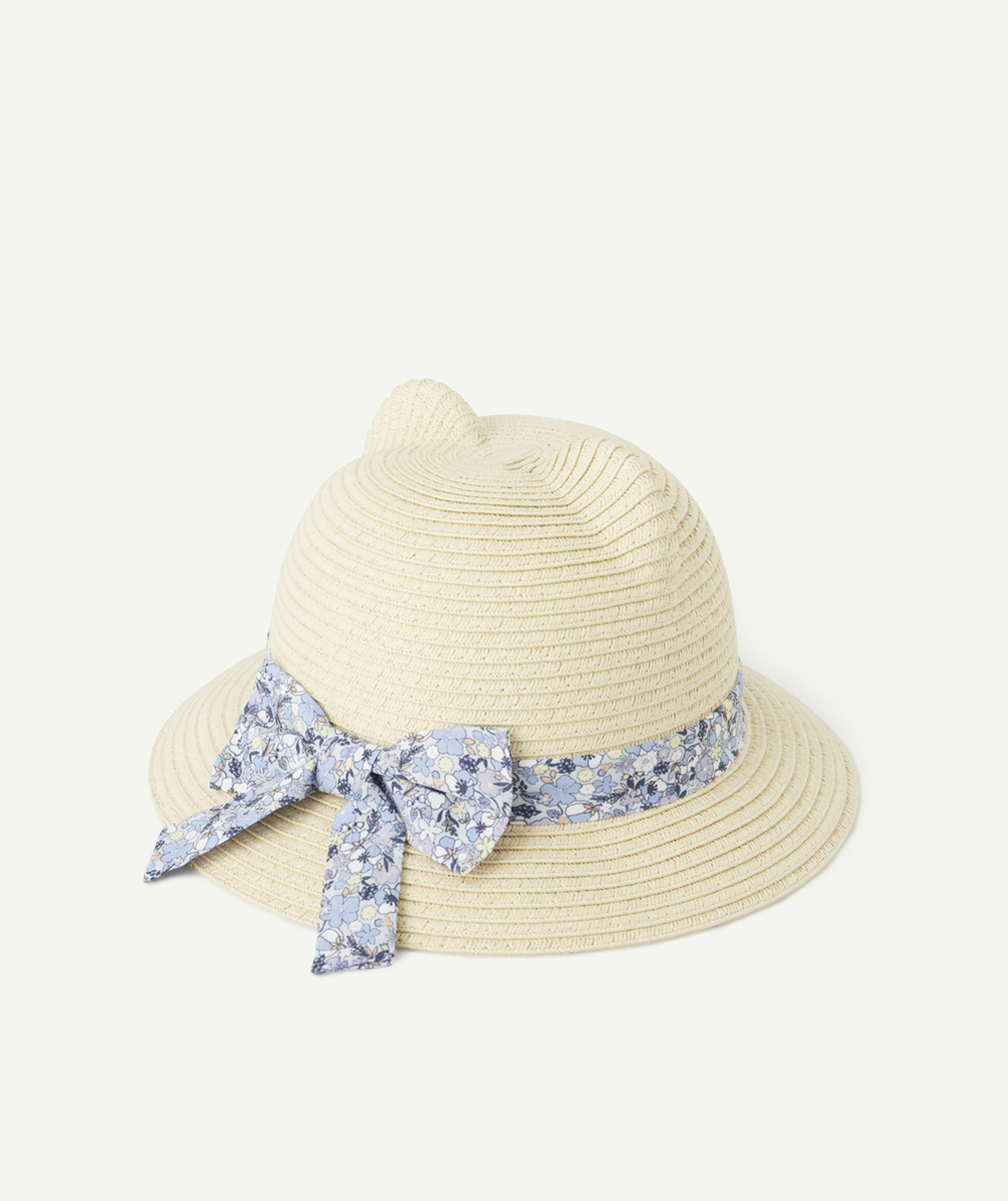 CHAPEAU DE PAILLE BÉBÉ FILLE AVEC OREILLES ET NOEUD FLEURI