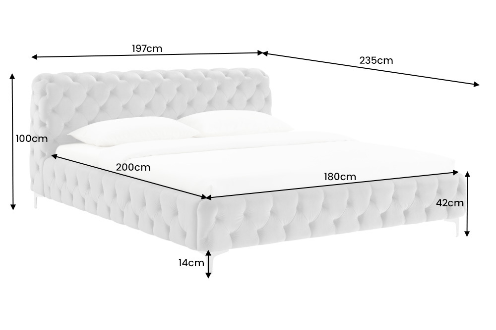 Design Doppelbett MODERN BAROCK 180x200cm grau Samt Chesterfield