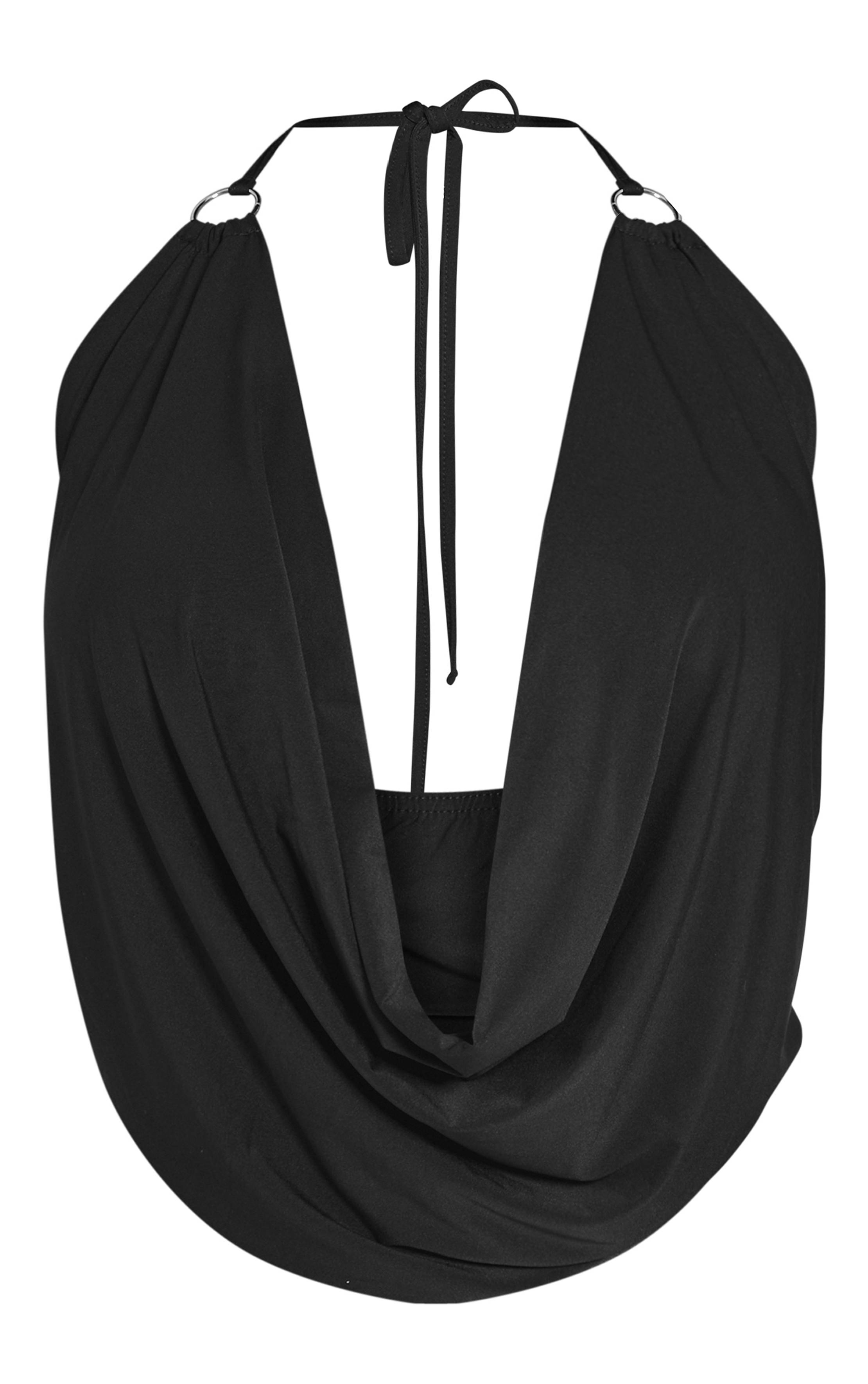 Noir Top À Col Bénitier Ajusté Avec Détail Anneau En Jersey Slinky