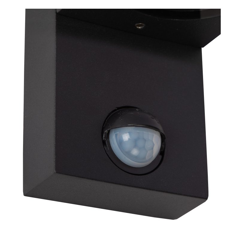 Lucide Zaro 2 wandlamp buiten met sensor IP65 vierkant zwart