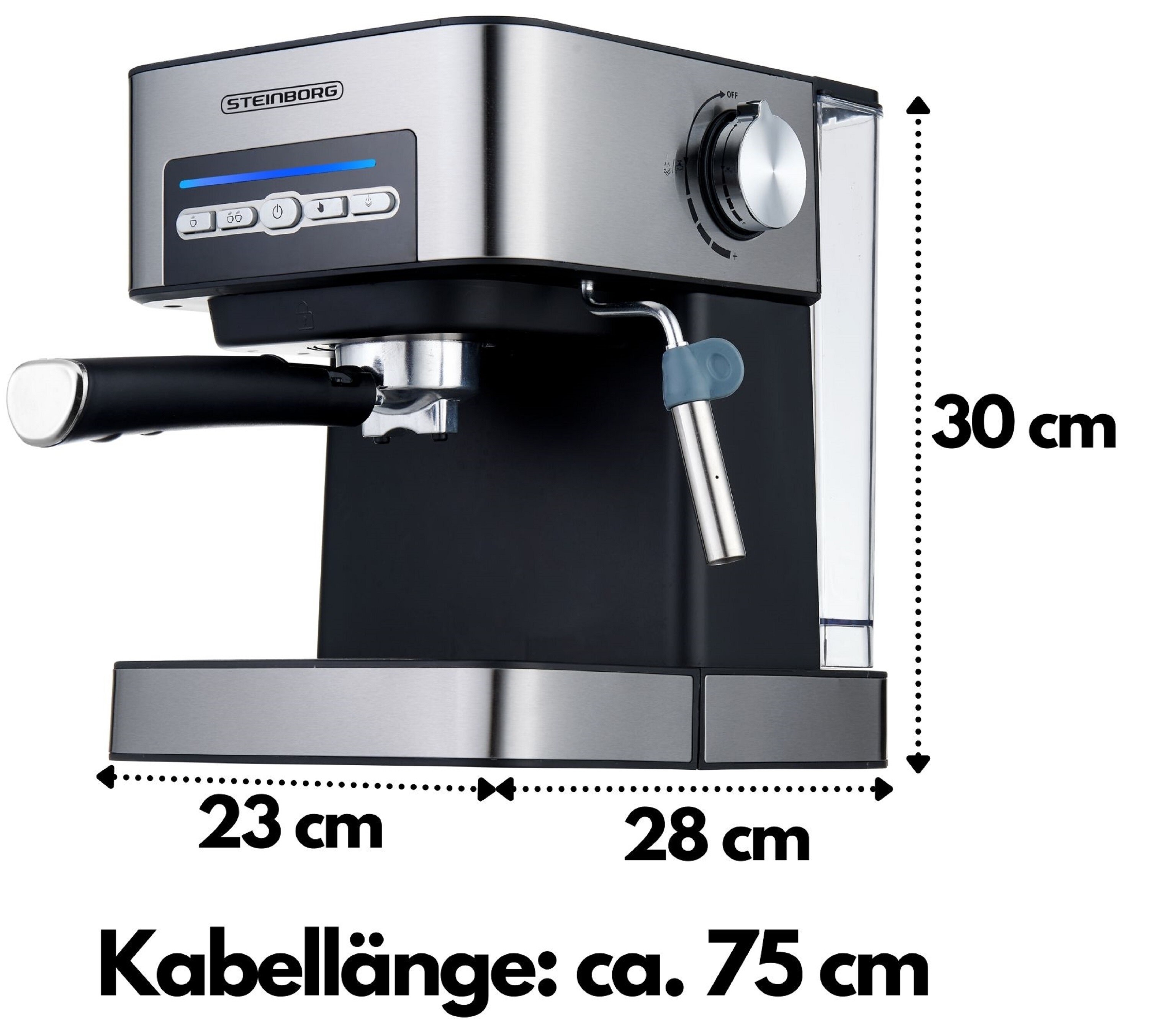 Steinborg Espressomaschine 15 Bar Edelstahl Dampfausstoßregler 850W